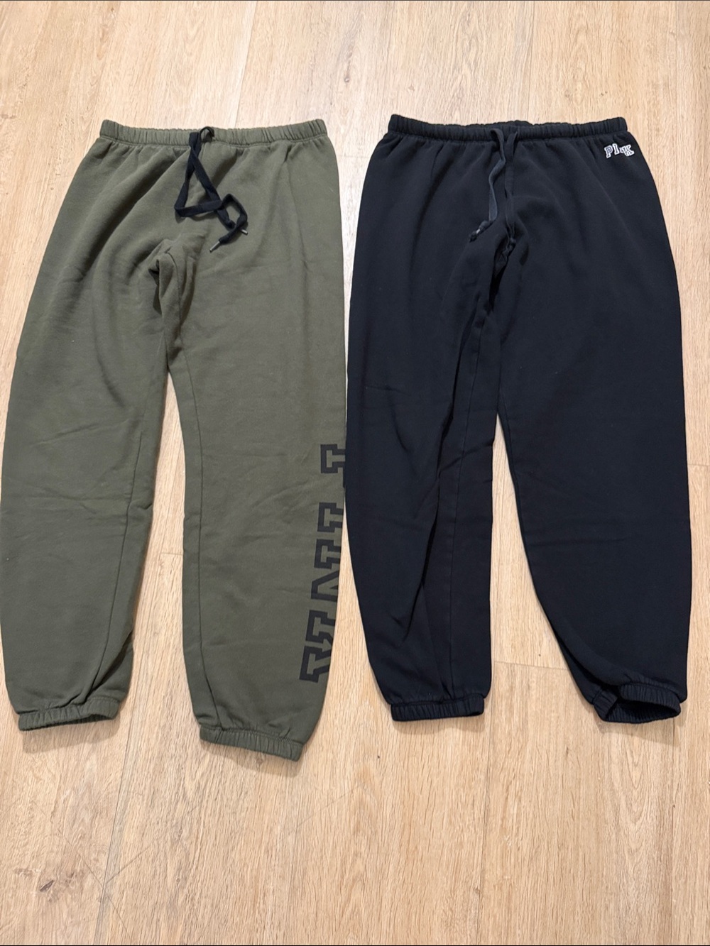 2 PINK Victoria's Secret Black & Olive Green Sweatpants